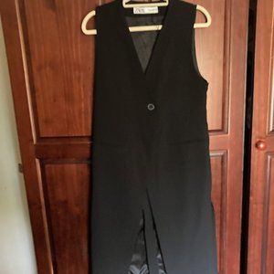 Zara Black Long Sleeveless Blazer Jacket Size Medium